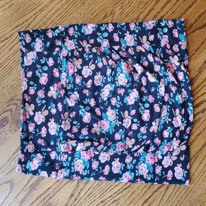 Free People mini skirt, black and pink floral, size Medium